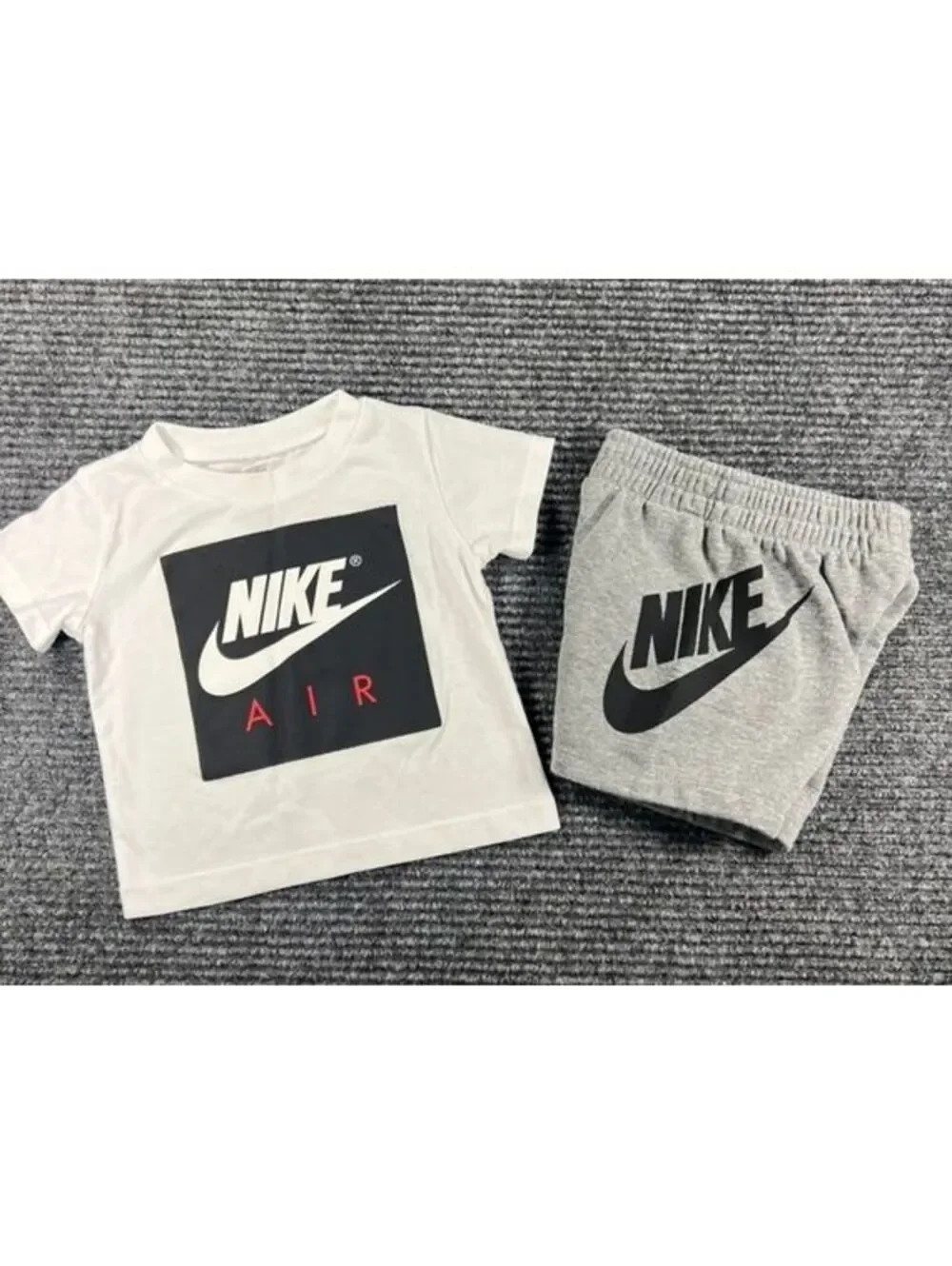 Nike Air Baby Toddler 12M Two-Piece Set White T-Shirt and Gray Shorts with Logo